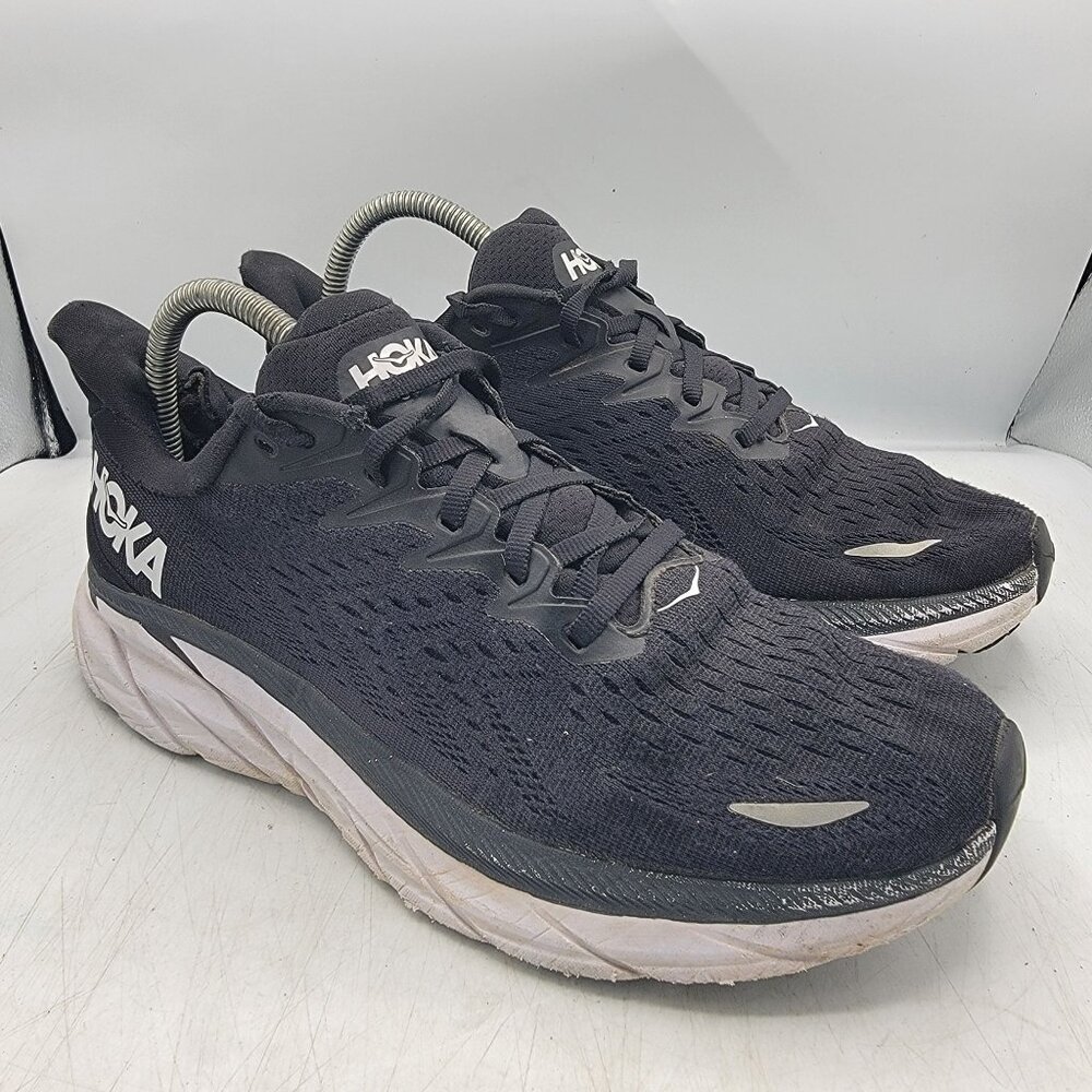 Hoka One One Clifton 8 Womens 9 B Black Running Shoes Sneakers 1119394 BWHT